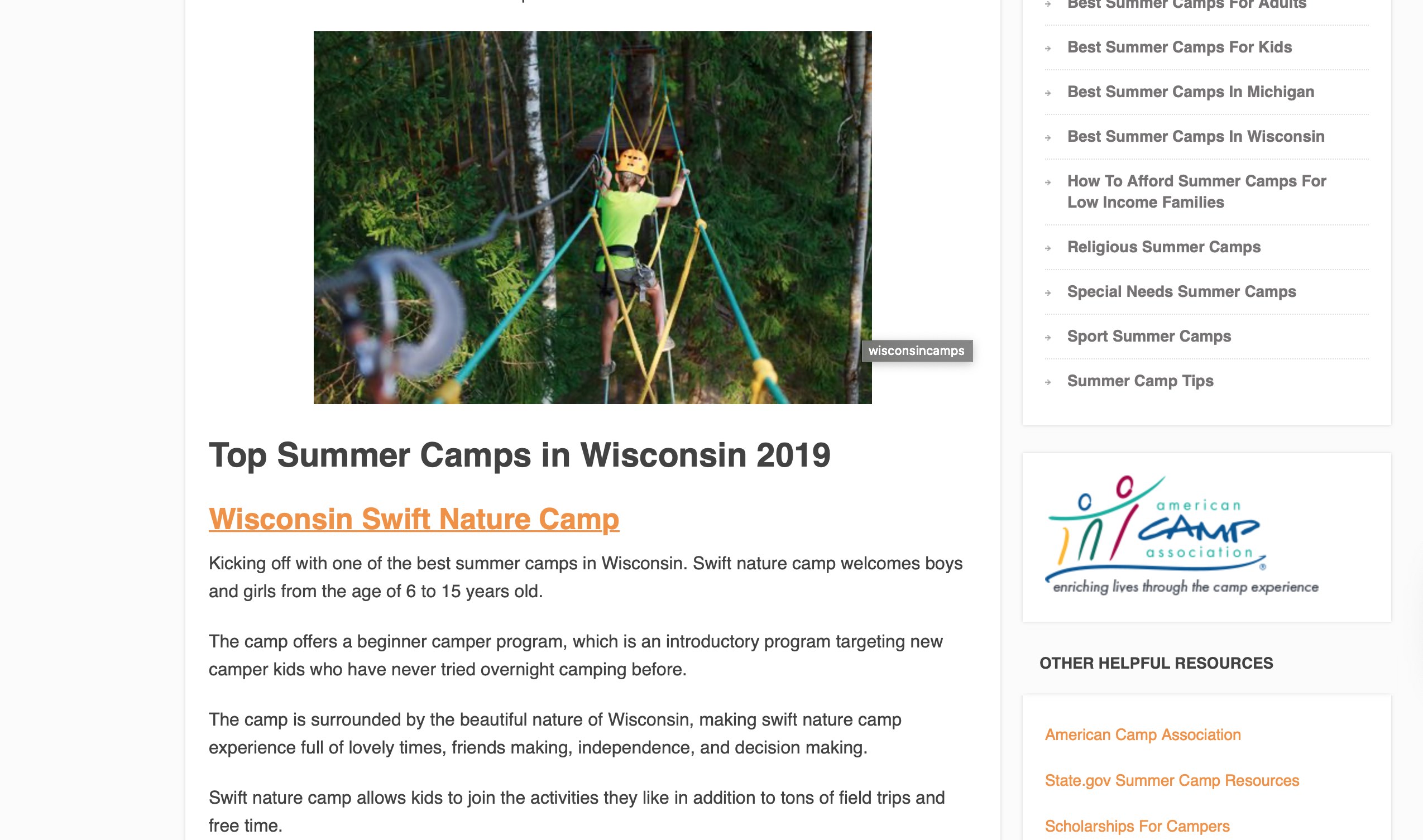 Best Wisconsin Camp